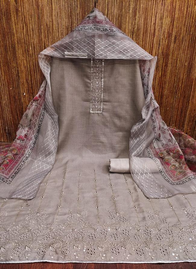 Cotton Grey Traditional Wear Sequins Work Dress Material